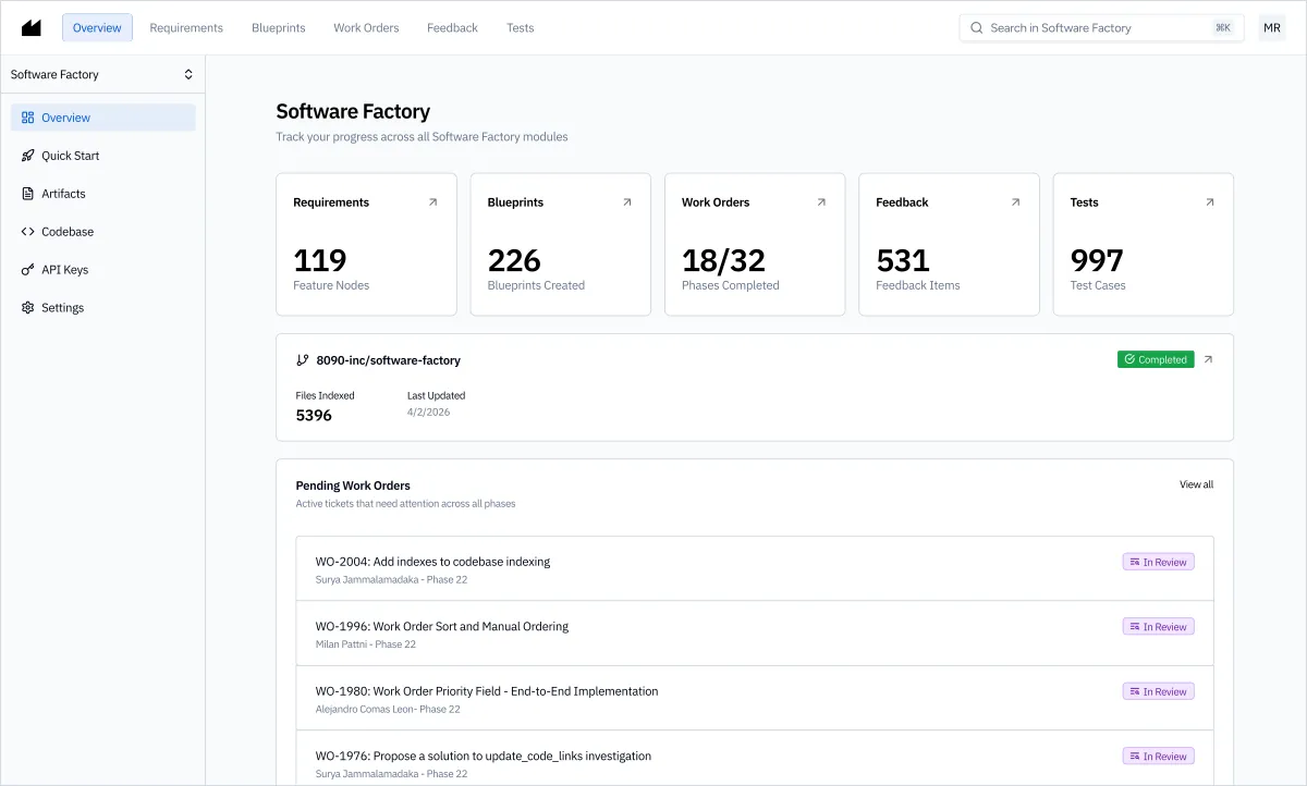 Software Factory platform screenshot